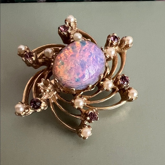 Vtg. Gold and Purple Brooch with Pearls - Picture 1 of 4